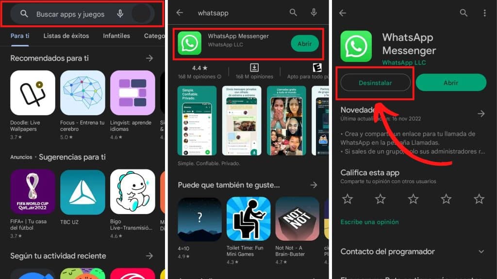 Eliminar cuenta de WhatsApp con Google Play