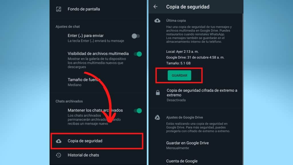 Desinstalo WhatsApp con copia de seguridad en Android 2
